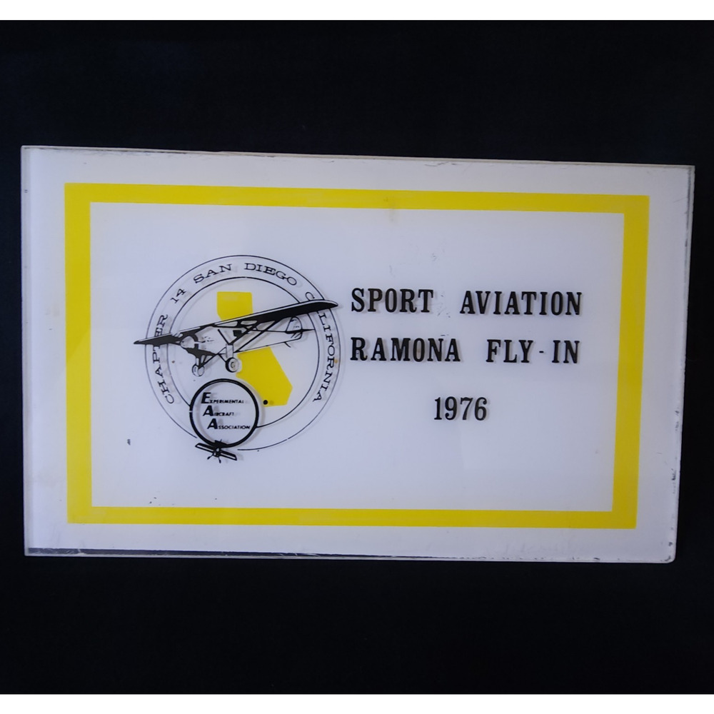 Vintage Rare 1976 Sport Aviation Ramona Fly-In Plaque Sign 14 San Diego CA EAA
